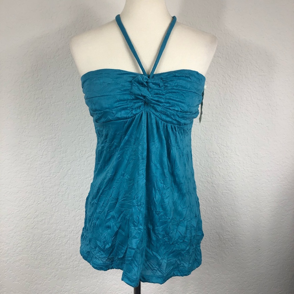 NWT Belle du Jour Blue Halter Blouse Sz L
